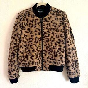 Obey Karina Leopard Bomber Jacket Women’s Medium Wool ZipUp Lined Edgy Statement
